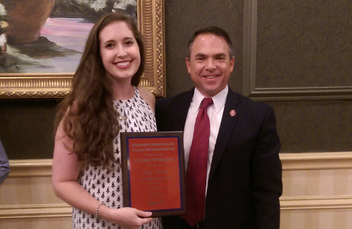 SOE senior Haley Cheatham (left) with UM School of Education Dean David Rock at MDE.