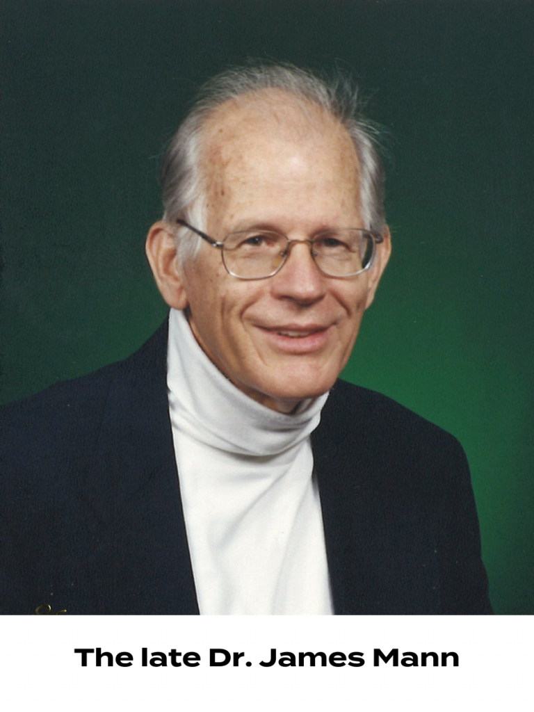 Image of man with text "The late Dr. James Mann"